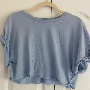 Blue garage crop top, soft, comfy, size small